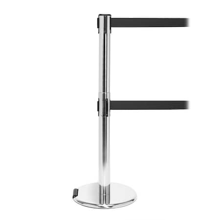 Queue Solutions RollerPro Twin 250, Polished Stainless Steel, 11' Light Brown Belts ROLTwin250PS-LBN110
